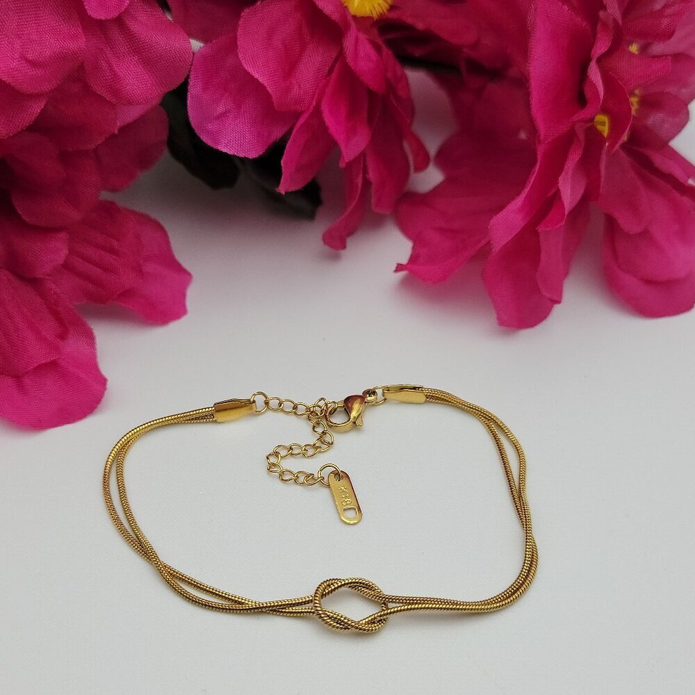 18K Gold Plated  Knot Chain Bracelet 7.5" Adjustable To Anklet Size Minimalist